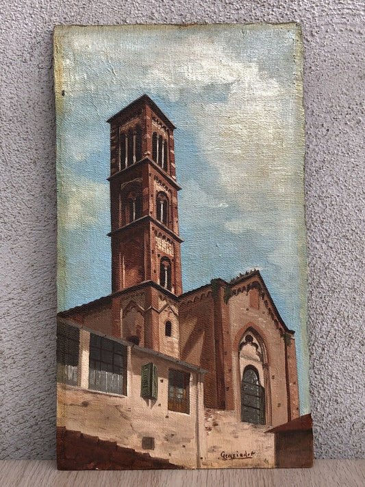 Quadro vintage -Campanile-dipinto a olio