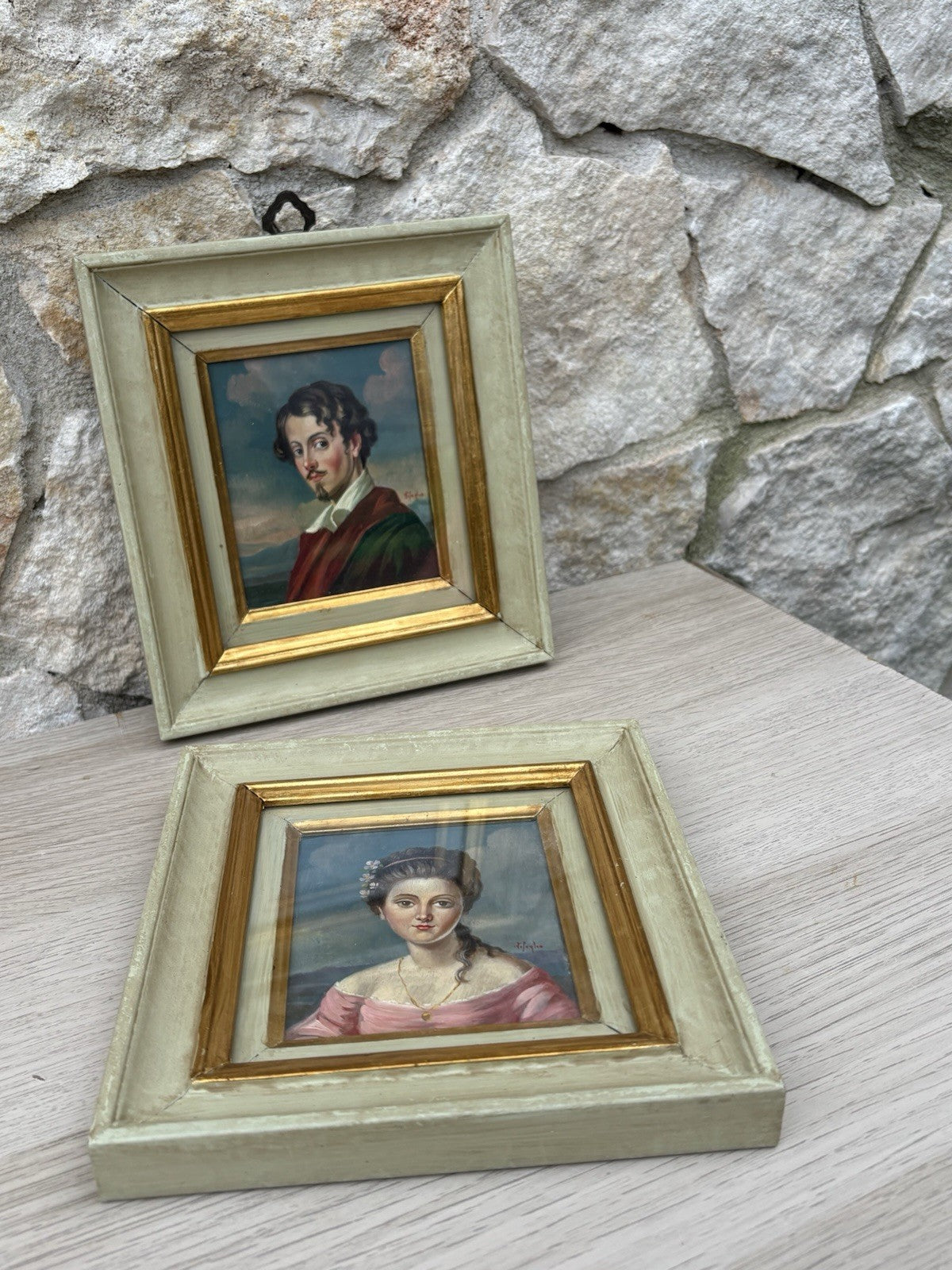Coppia Di Quadri Vintage, Ritratti Dipinti A Olio