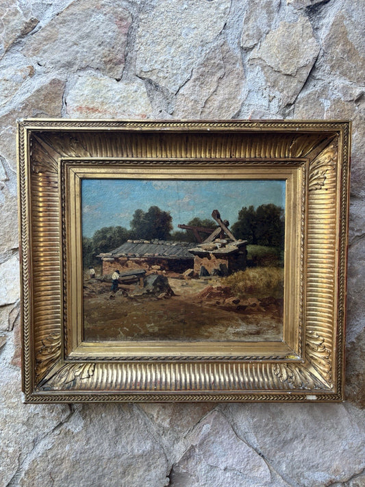Quadro antico scuola francese -Paesaggio- dipinto a olio