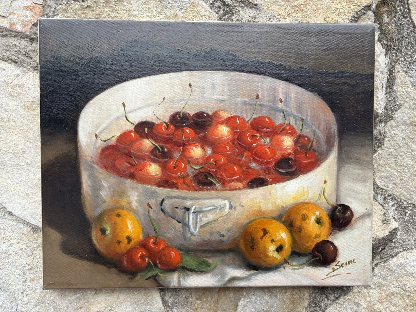 Quadro -Ciliegie, Natura Morta- Luigi Seme- dipinto a olio su tela