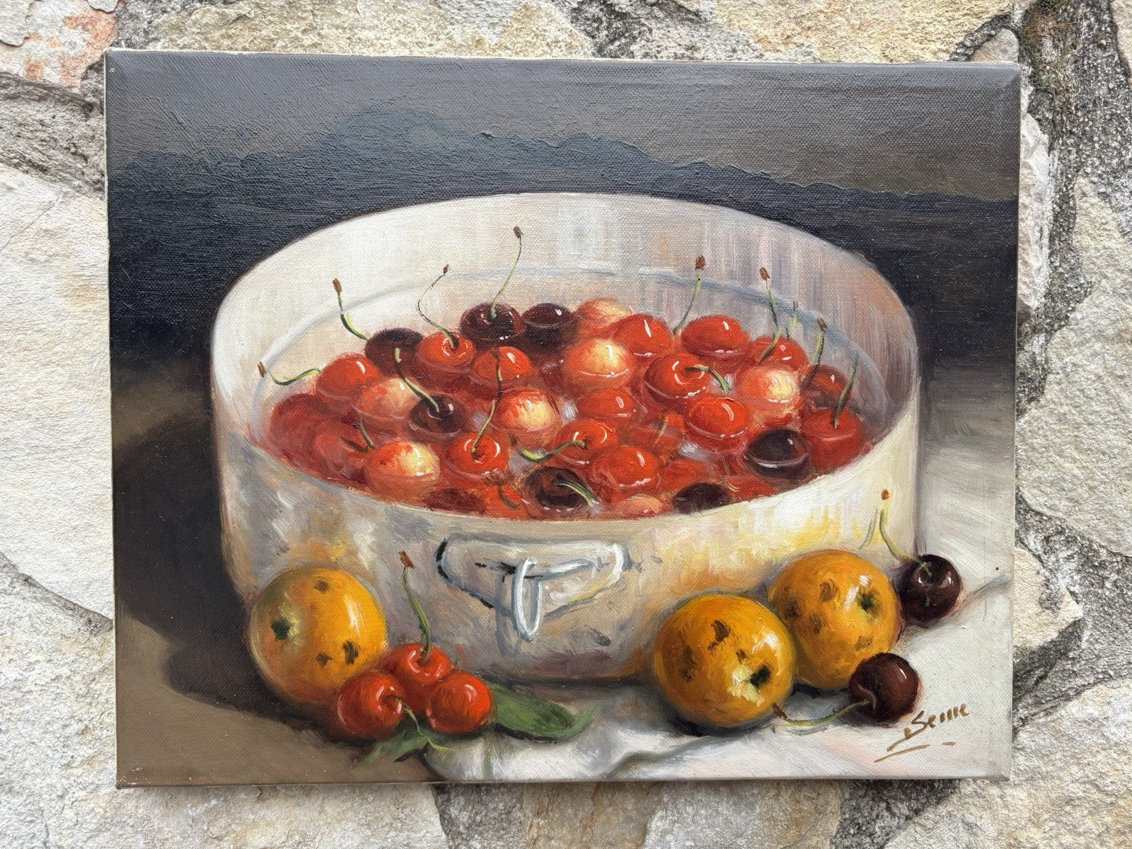 Quadro -Ciliegie, Natura Morta- Luigi Seme- dipinto a olio su tela