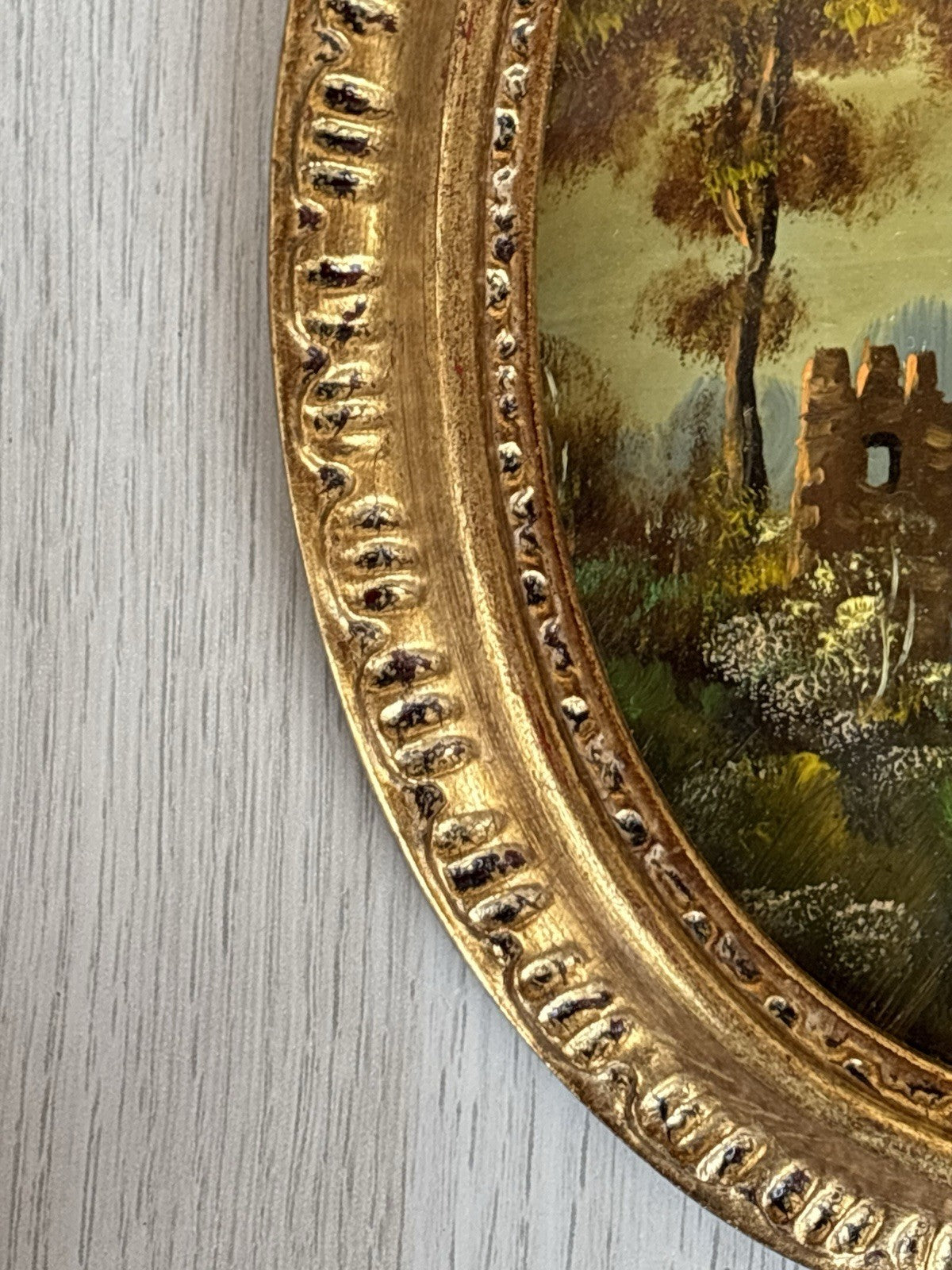 Quadro Vintage, Paesaggio Dipinto A Olio Su Rame