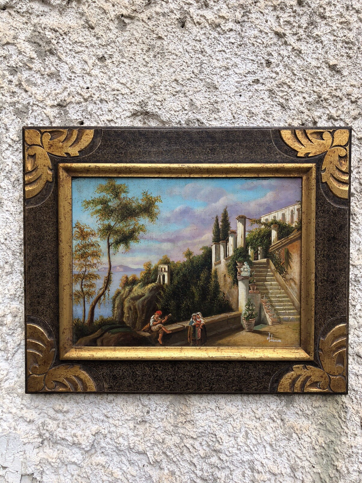 Quadro vintage -Riproduzione Scuola Di Posillipo- dipinto a olio su tela