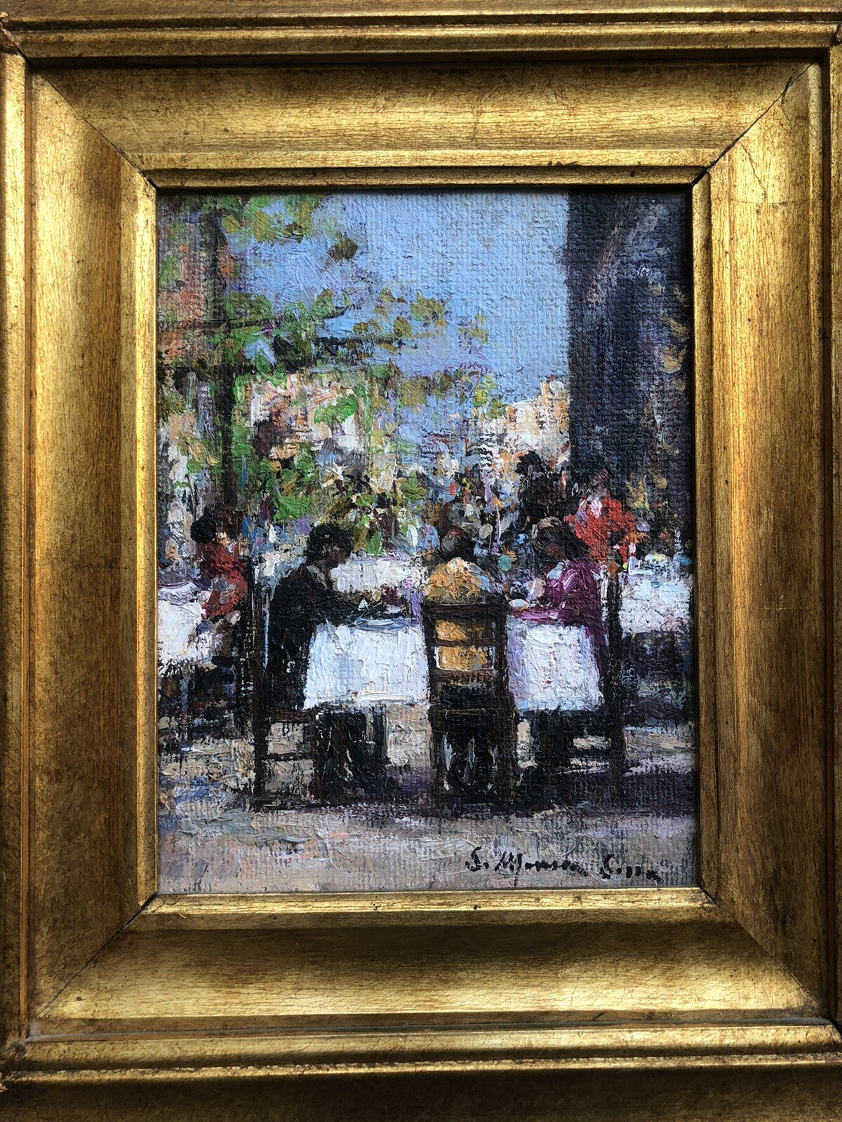 Quadro vintage -Figure Al Tavolo- dipinto a olio su tela