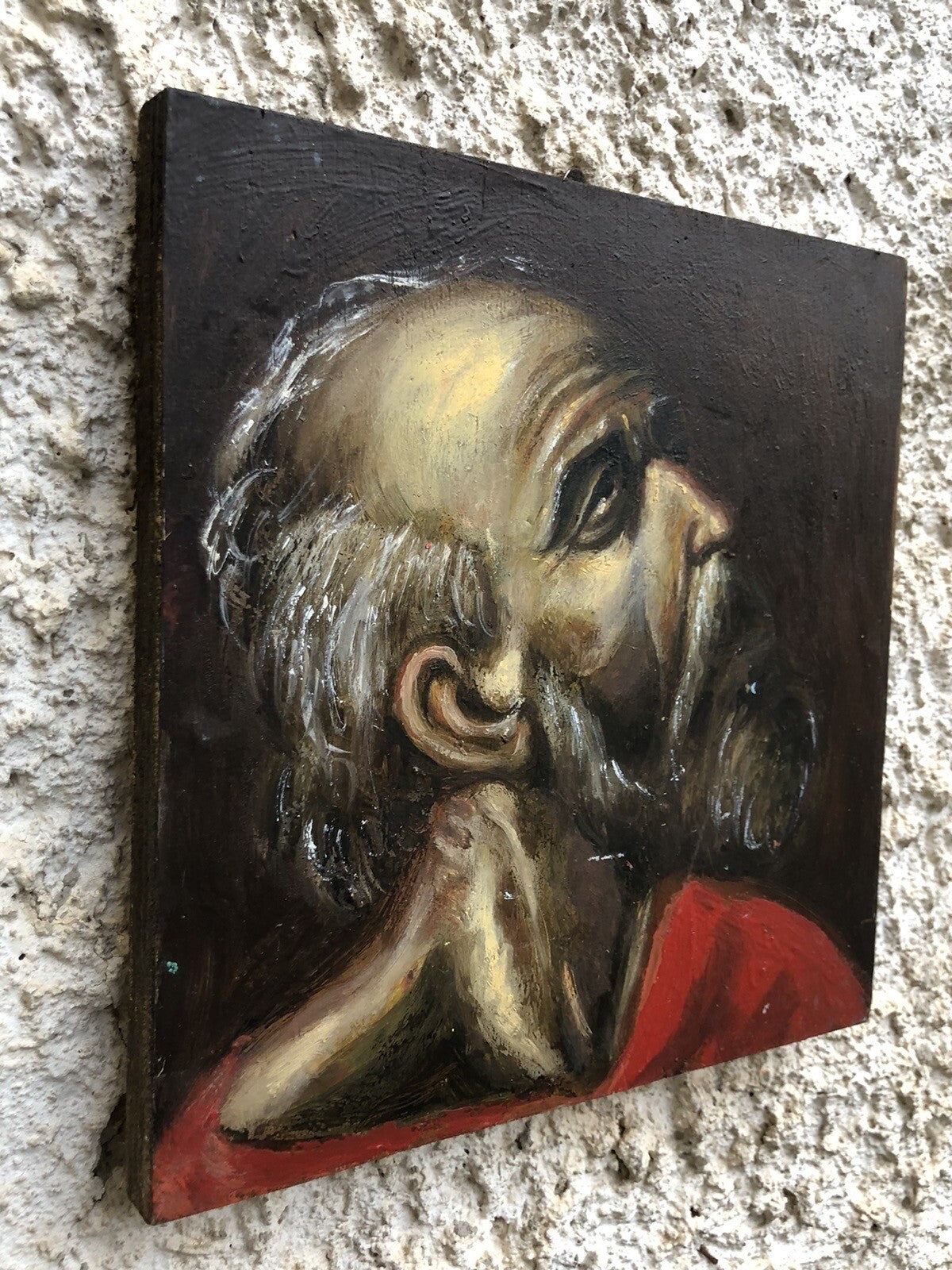 Quadro Vintage- Figura Santo- Dipinto A Olio Su Tavola