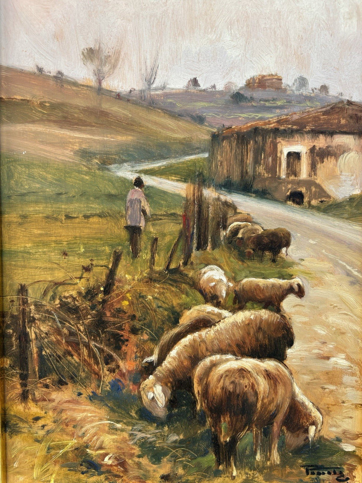 Quadro -Paesaggio Con Gregge- Giovanni Parlato dipinto a olio su tavoletta