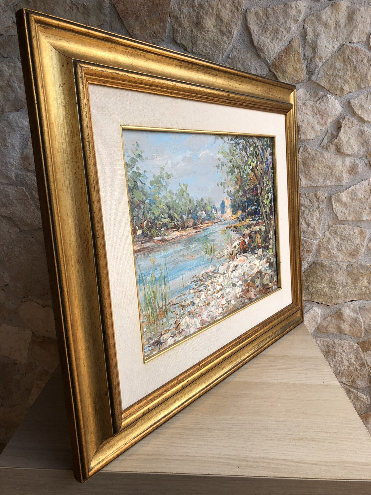 Quadro -Paesaggio Con Ruscello- dipinto a olio su tela