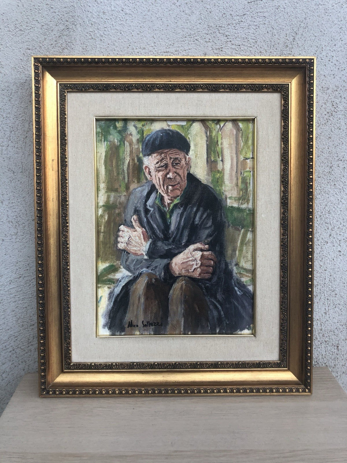 Quadro -Anziano Pensieroso- dipinto a olio