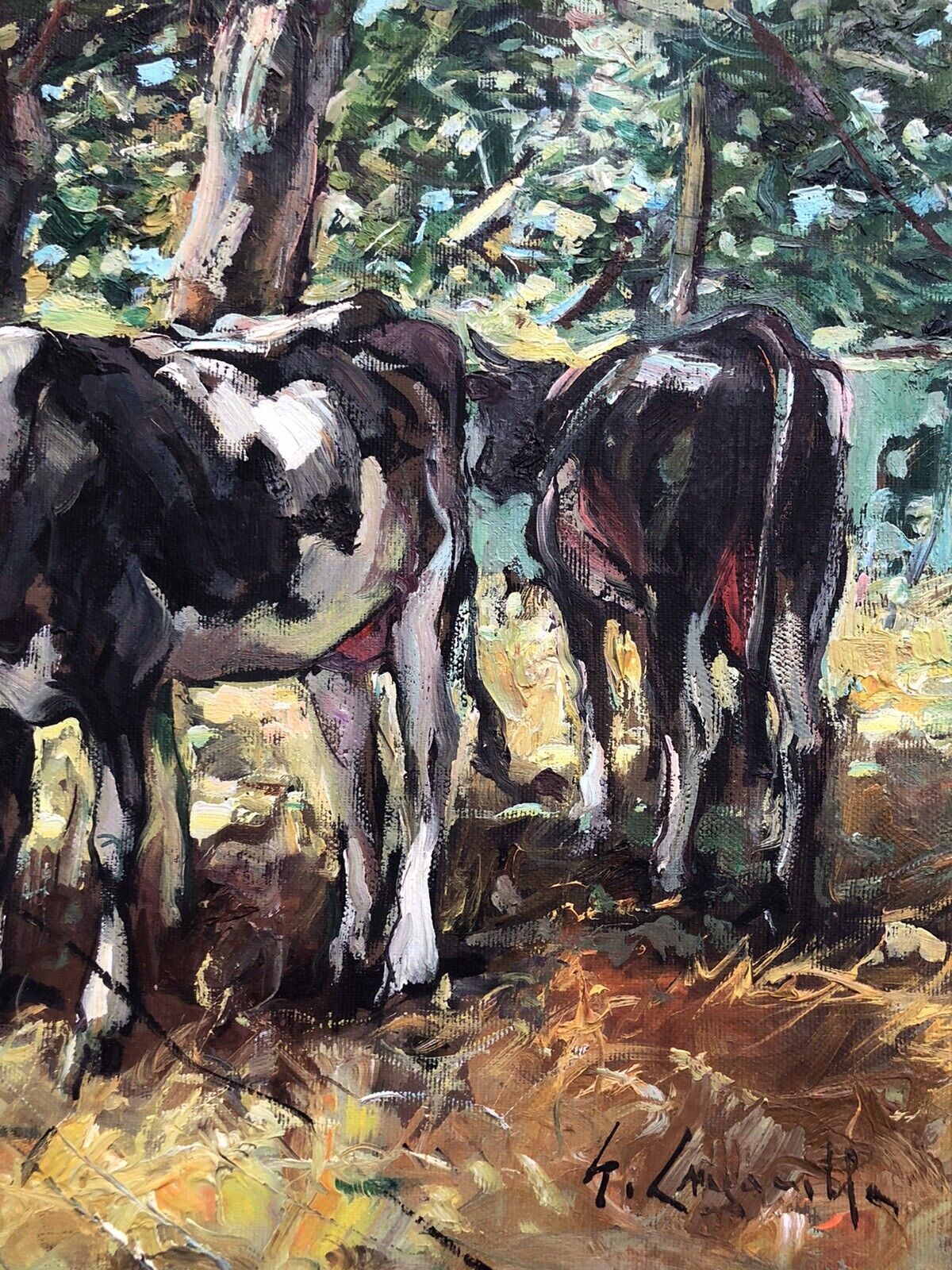 Quadro vintage -Mucche- dipinto a olio su tela