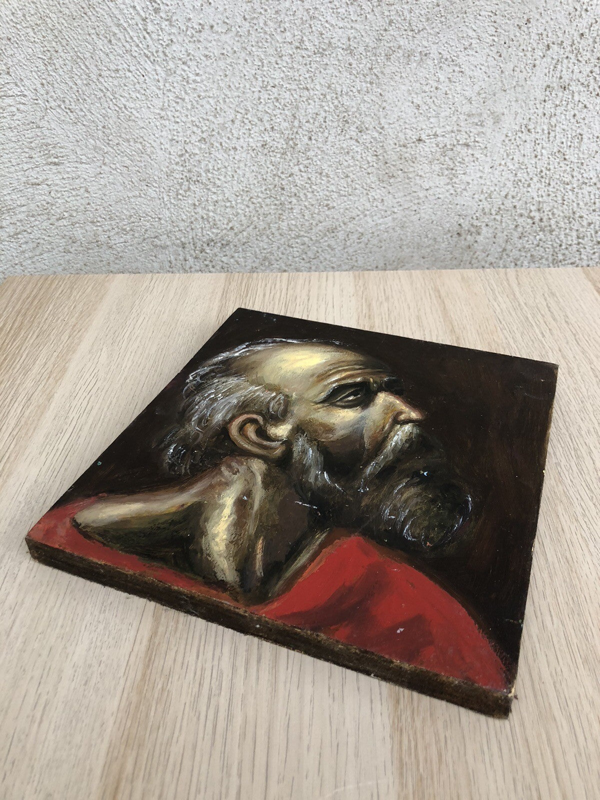 Quadro Vintage- Figura Santo- Dipinto A Olio Su Tavola