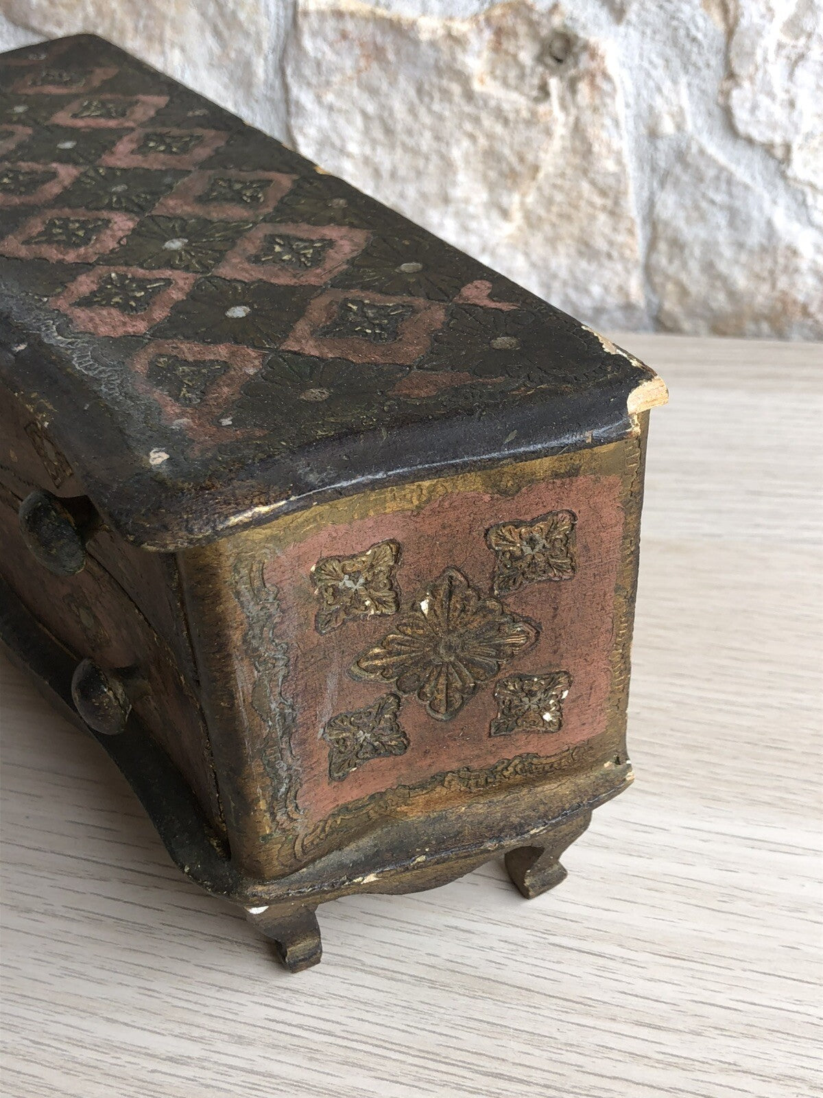 Scatola Portagioie Vintage In Legno Stile Fiorentino