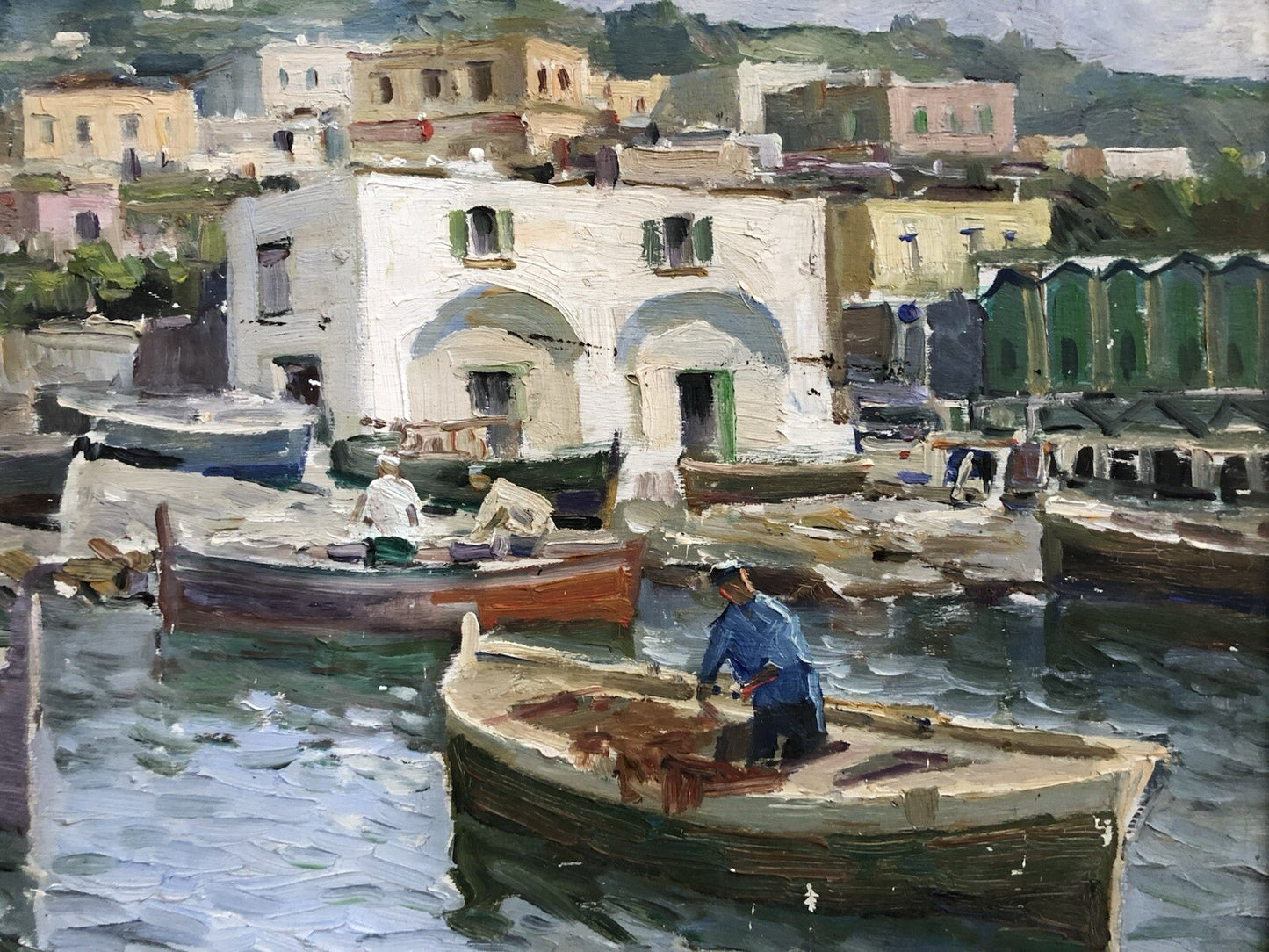 Quadro -Marina Con Barche- dipinto a olio