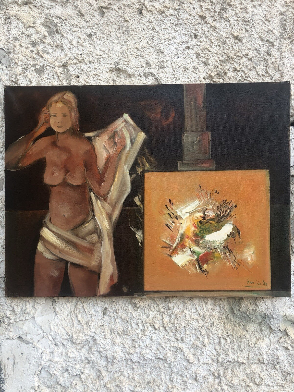 Quadro vintage -Nello Studio, La Modella- dipinto a olio su tela