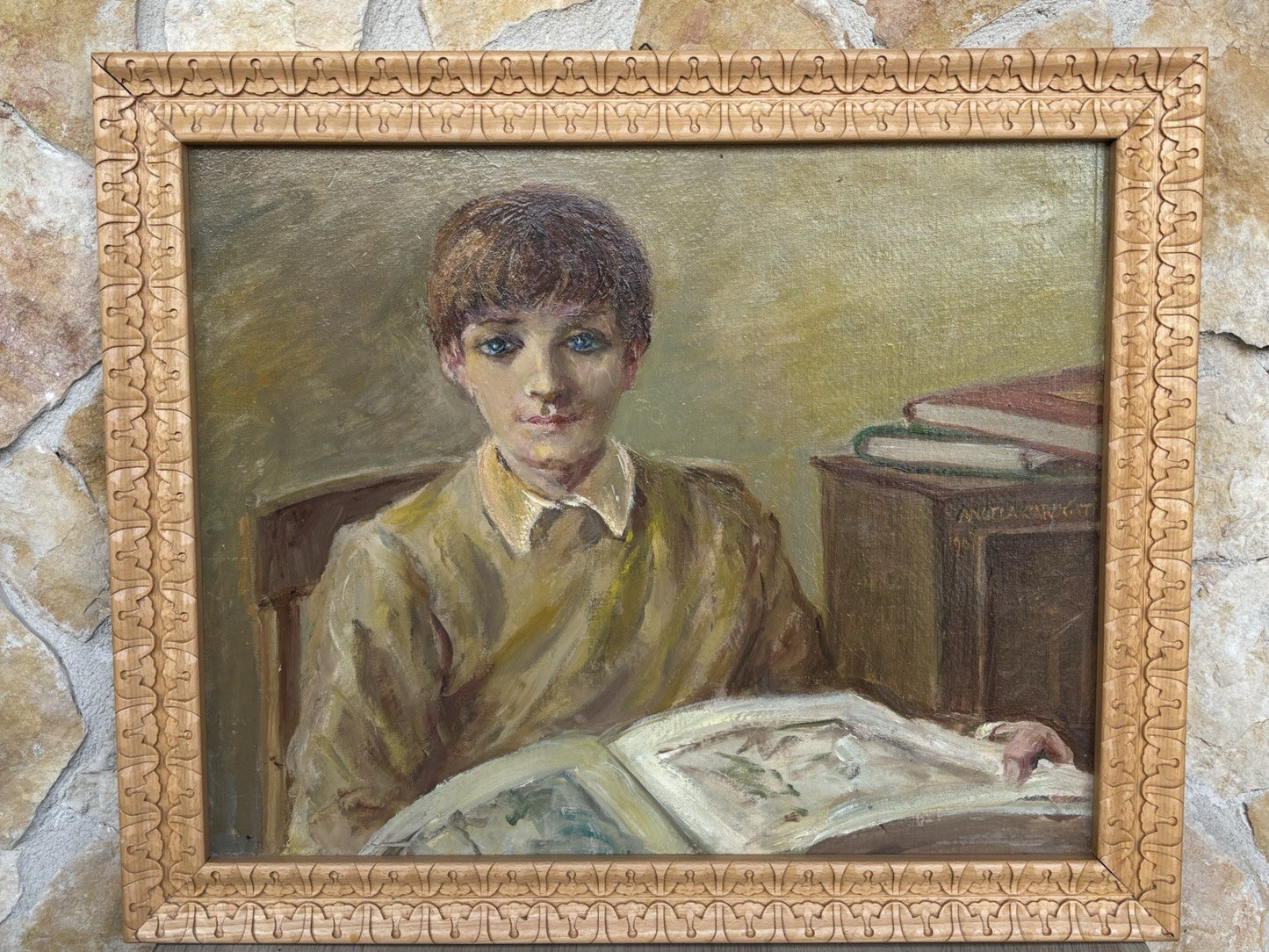 Quadro -Giovane In Lettura- Angela Carugati- dipinto a olio