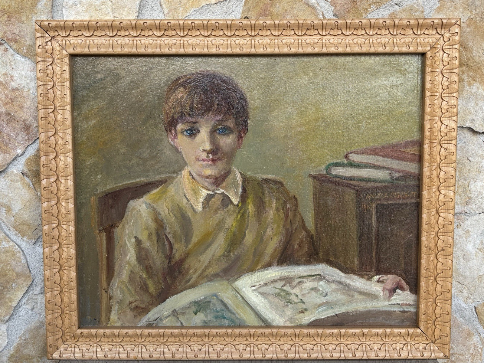 Quadro -Giovane In Lettura- Angela Carugati- dipinto a olio