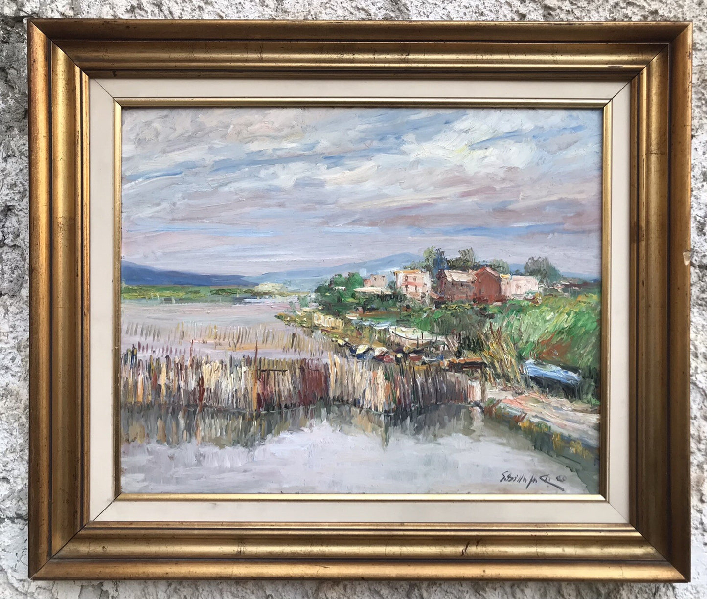 Quadro vintage -Lago Patria- dipinto a olio