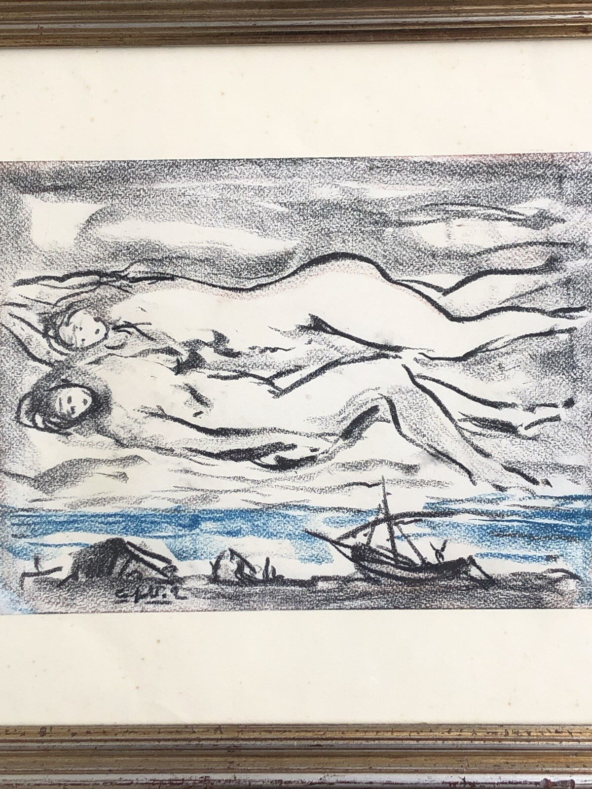 Quadro vintage -Paesaggio Con Figure- dipinto a tecnica Mista