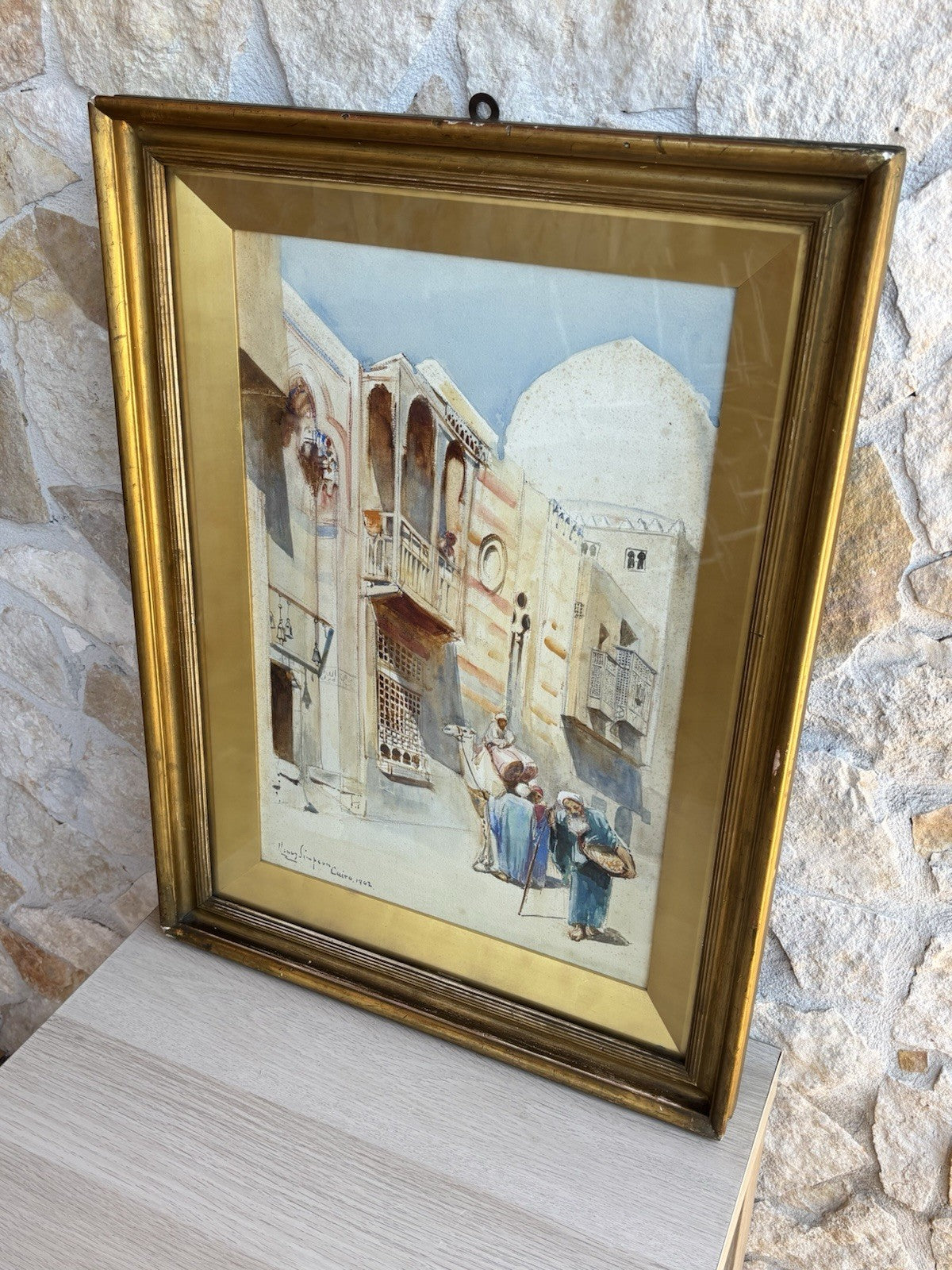 Quadro antico -Il Cairo- Henry Simpson realizzato ad acquerello su carta
