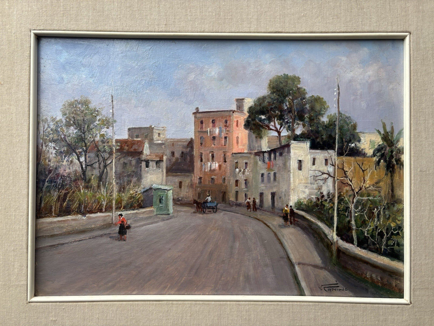 Quadro -Strada Di Paese- Vincenzo Canino dipinto a olio su tavoletta