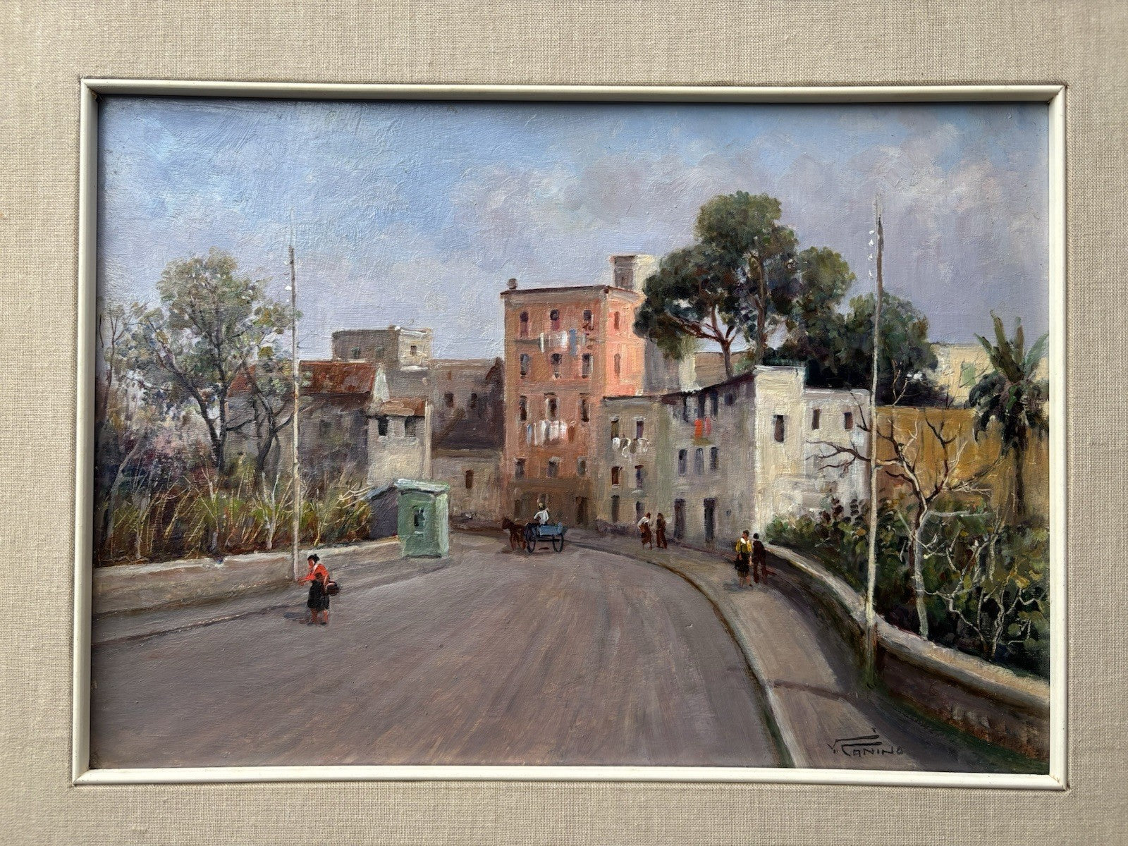 Quadro -Strada Di Paese- Vincenzo Canino dipinto a olio su tavoletta