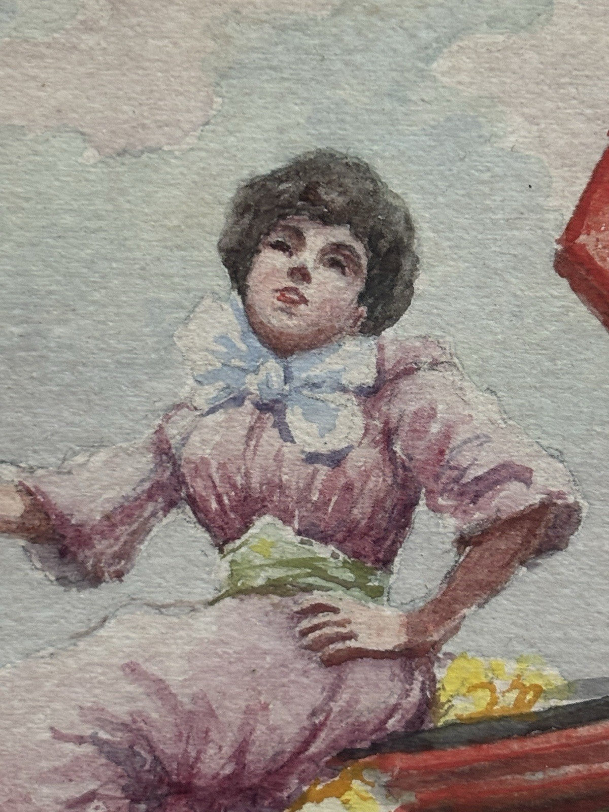 Piccolo quadro miniatura -Donna Su Barca- realizzato ad acquerello su carta