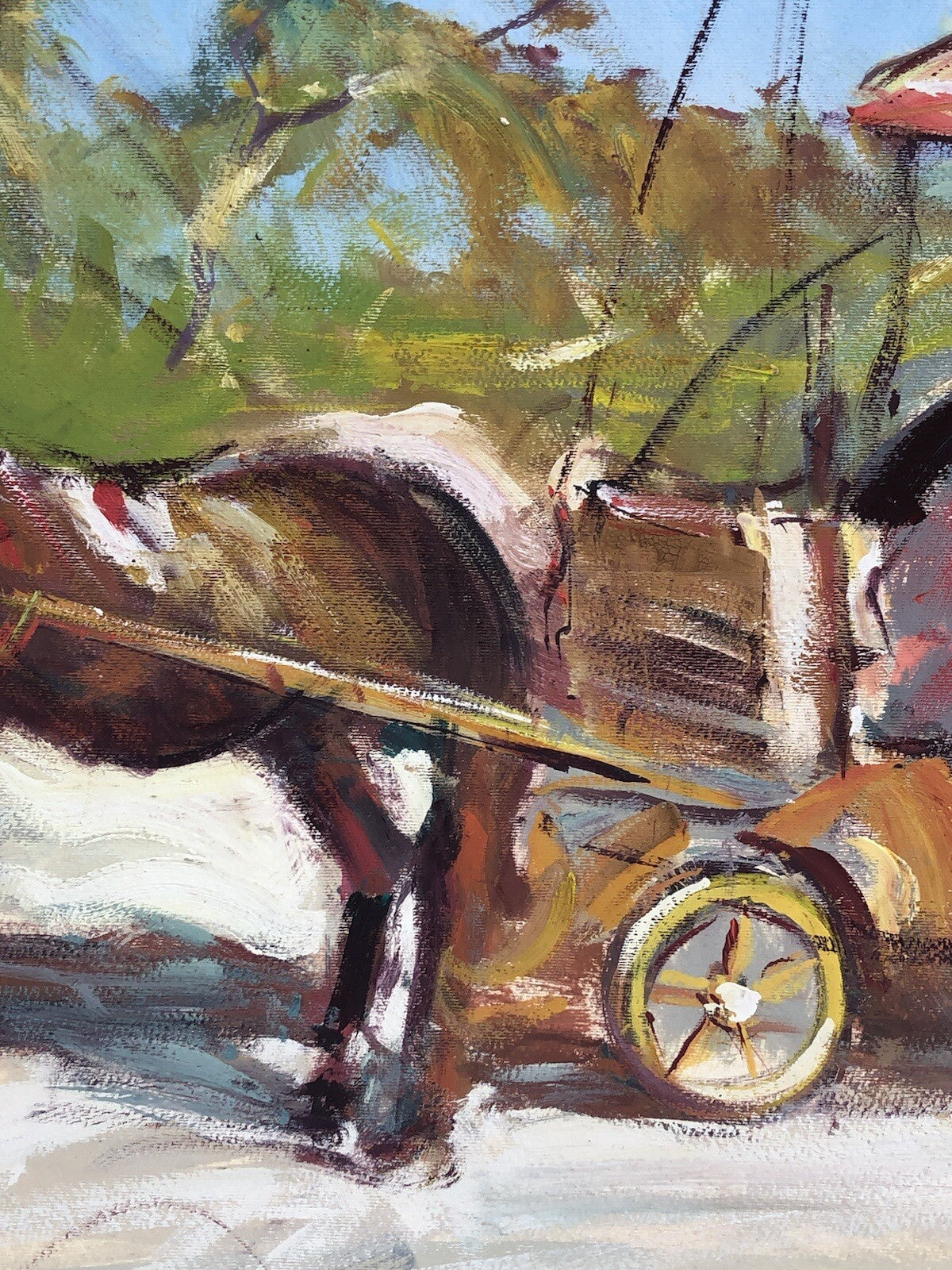Quadro vintage -Carrozza Con Cavallo- dipinto a tecnica mista su cartoncino