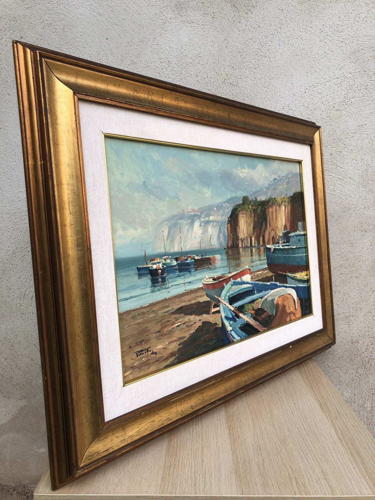 Quadro -Marina Con Barche- dipinto a olio su tela