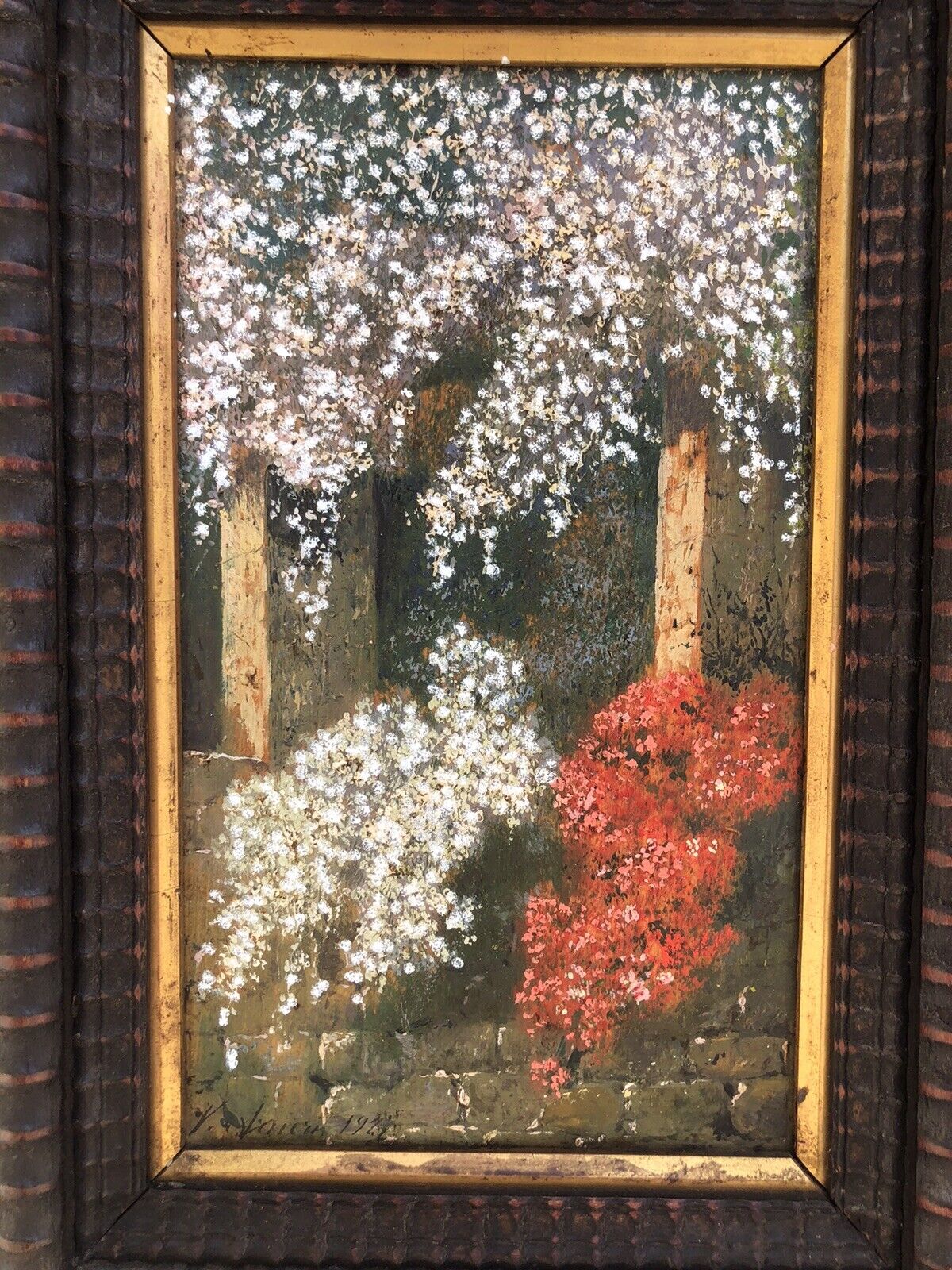 Quadro antico -Pergolato-dipinto a olio su tavola