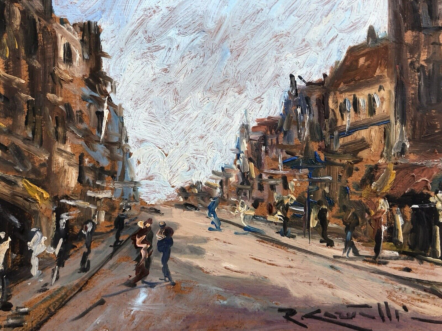 Quadro vintage -Strada Con Figure- dipinto a olio