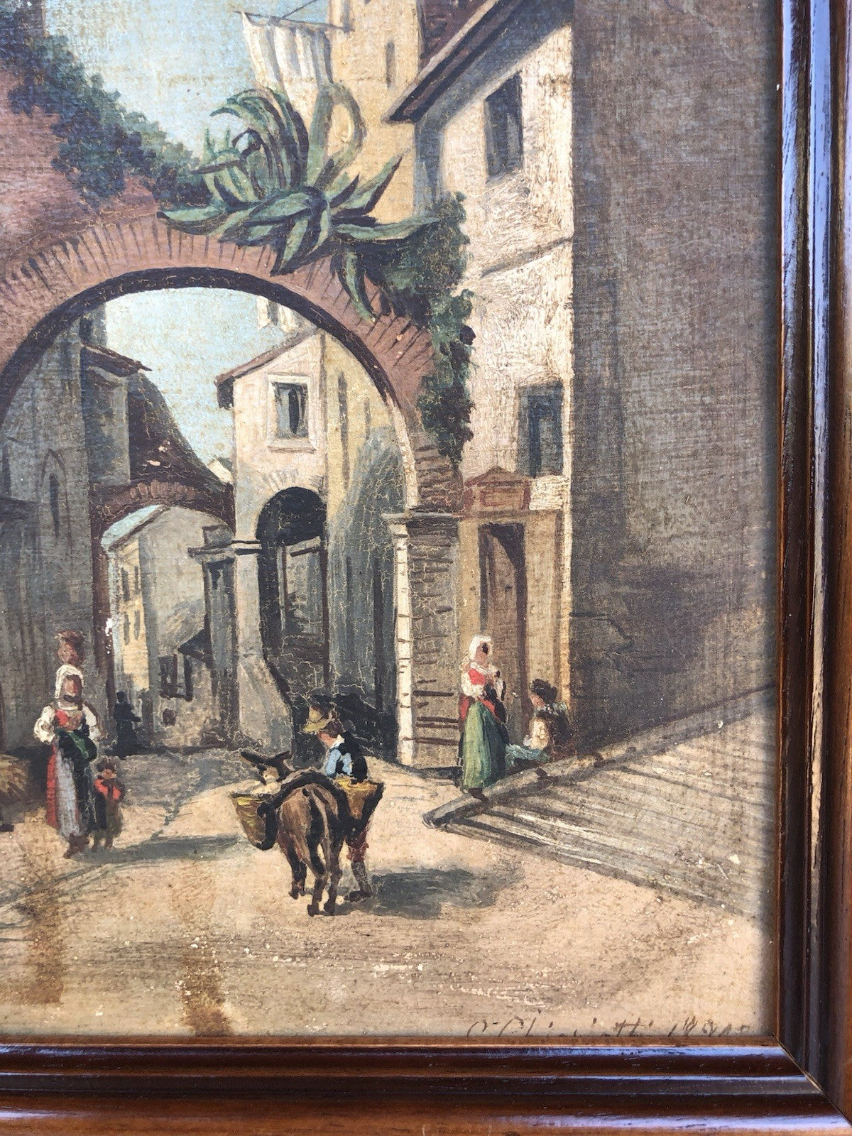 Quadro antico -Una Via Di Tivoli- dipinto a olio
