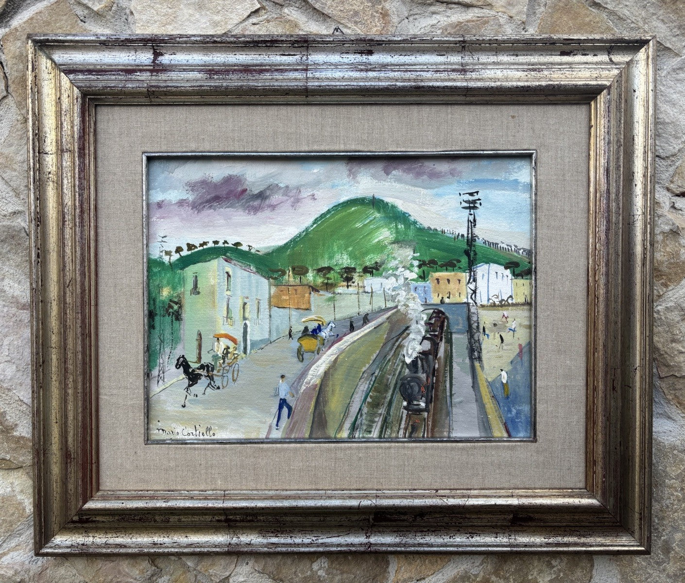 Quadro -Stazione Con Treno- Mario Cortiello dipinto a olio