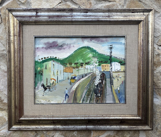 Quadro -Stazione Con Treno- Mario Cortiello dipinto a olio