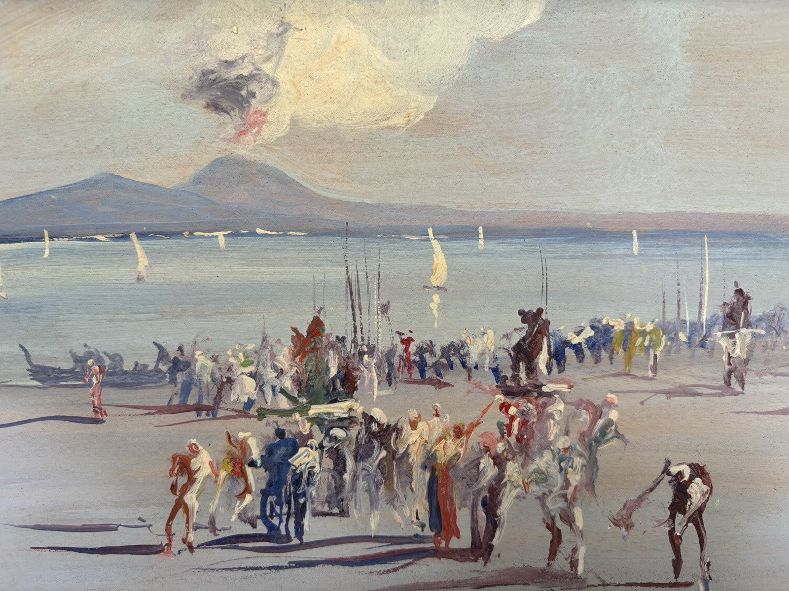 Quadro -Golfo Di Napoli- dipinto a olio su tavoletta