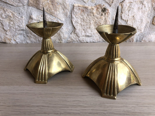 Coppia Di Candelabri Portacandele Vintage In Ottone