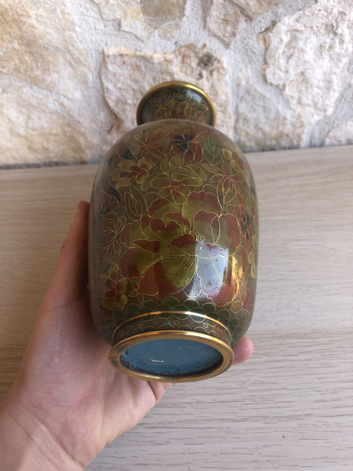 Vaso Vintage In Ottone E Cloisonne Cinese