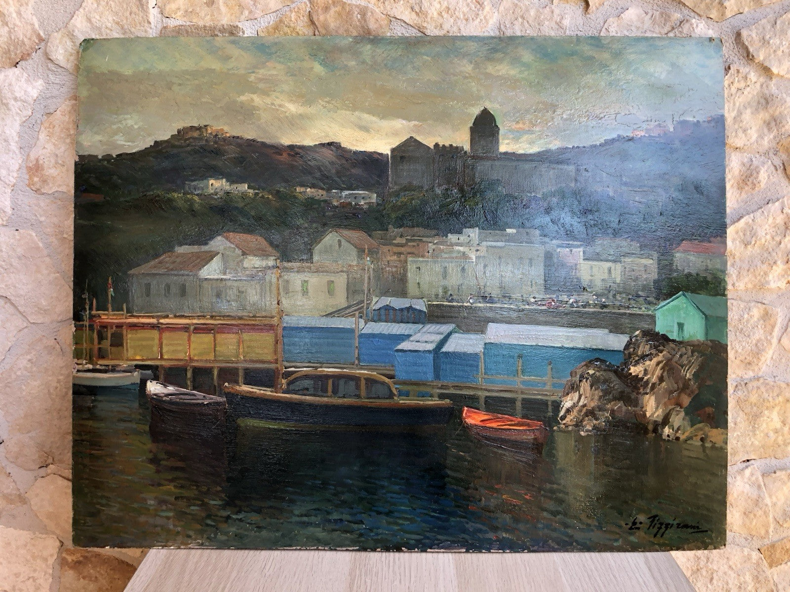 Quadro -Porto Con Barche- Edoardo Pizzirani dipinto a olio