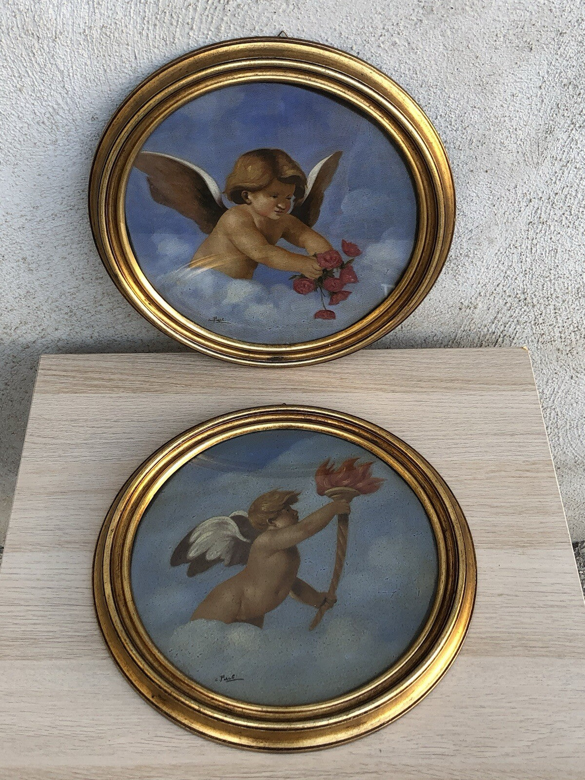 Coppia quadri vintage -Puttini- dipinti a olio su tela