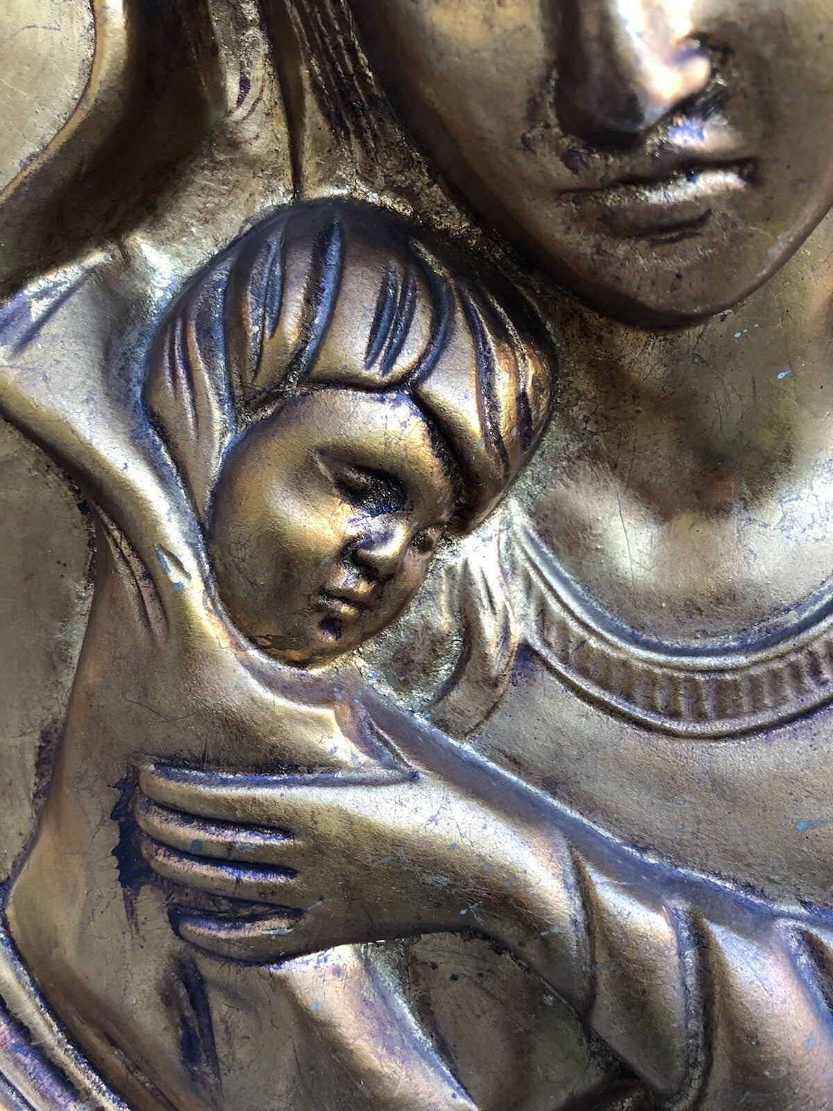 Quadro Madonna Con Bambino A Rilievo In Legno, Pasta Legno