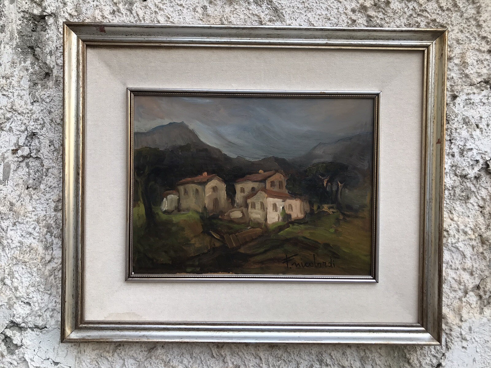 QUADRO VINTAGE - CASE A MONTE -DIPINTO A OLIO SU FAESITE