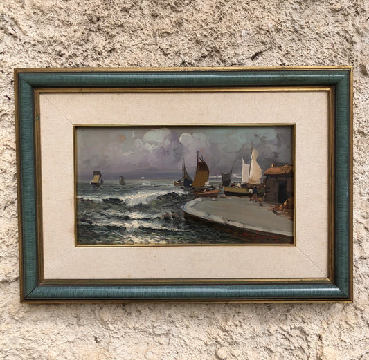 Quadro vintage -Marina- dipinto a olio su tavola
