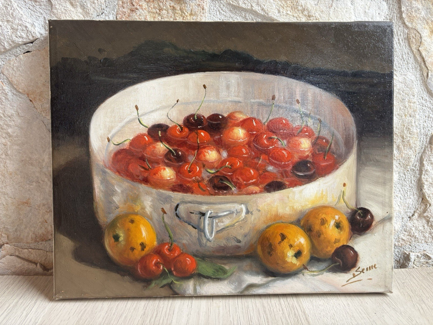 Quadro -Ciliegie, Natura Morta- Luigi Seme- dipinto a olio su tela