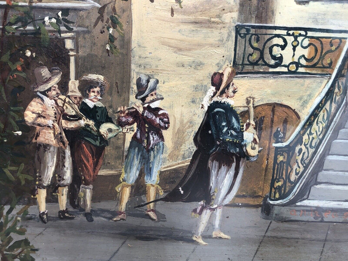 Quadro antico -Serenata- dipinto a olio su rametto