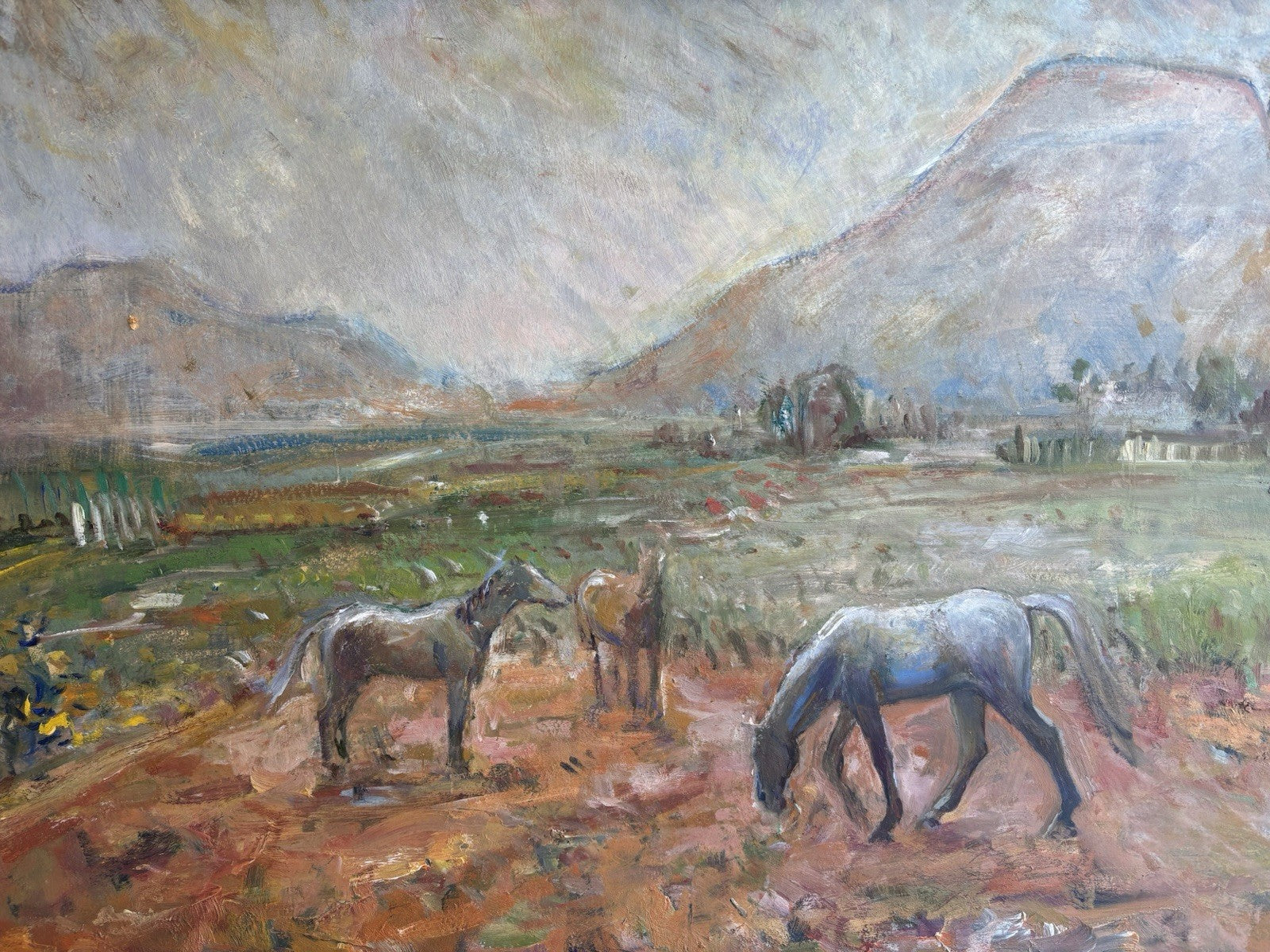 Vecchio quadro -Cavalli Al Pascolo- Ferruccio Torraca- dipinto a olio