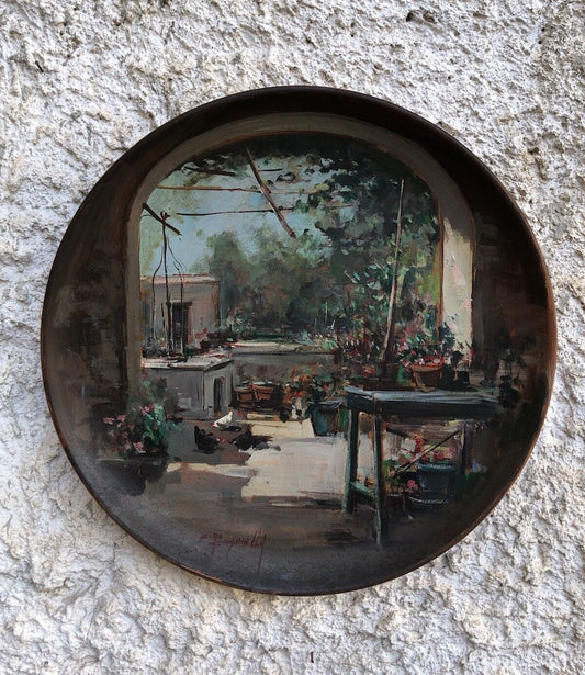 Piatto Vintage Dipinto A Olio su Terracotta