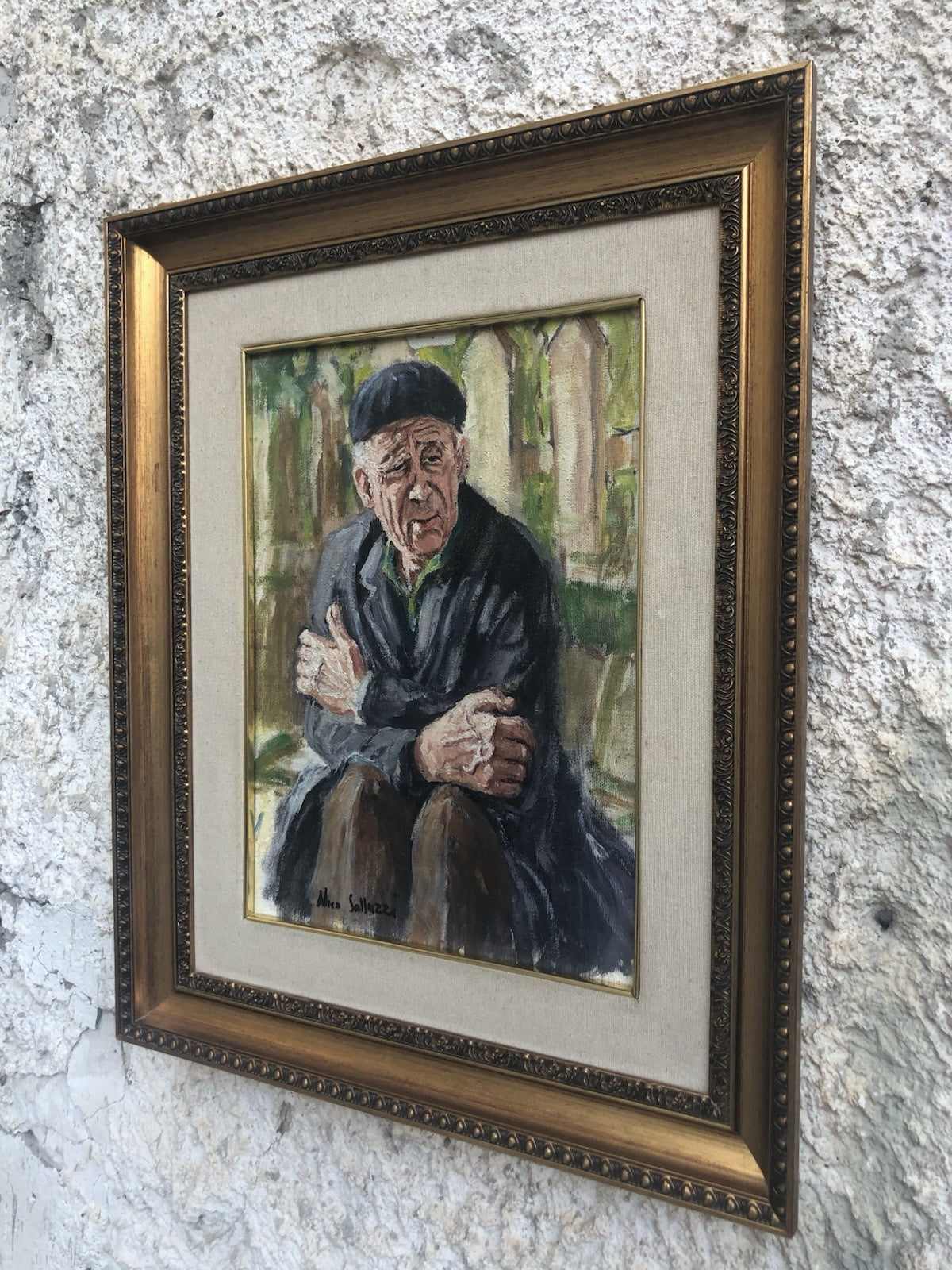 Quadro -Anziano Pensieroso- dipinto a olio