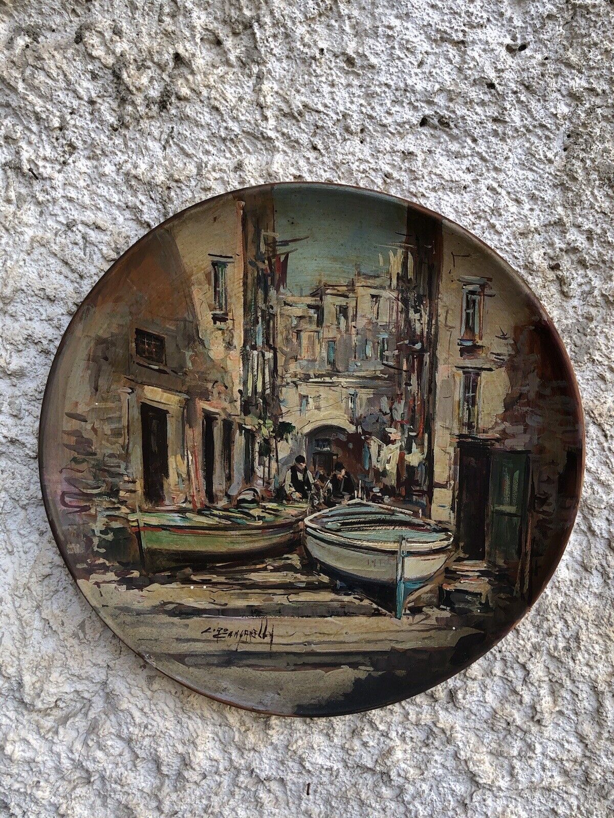 Piatto Vintage Dipinto A Olio Su Terracotta