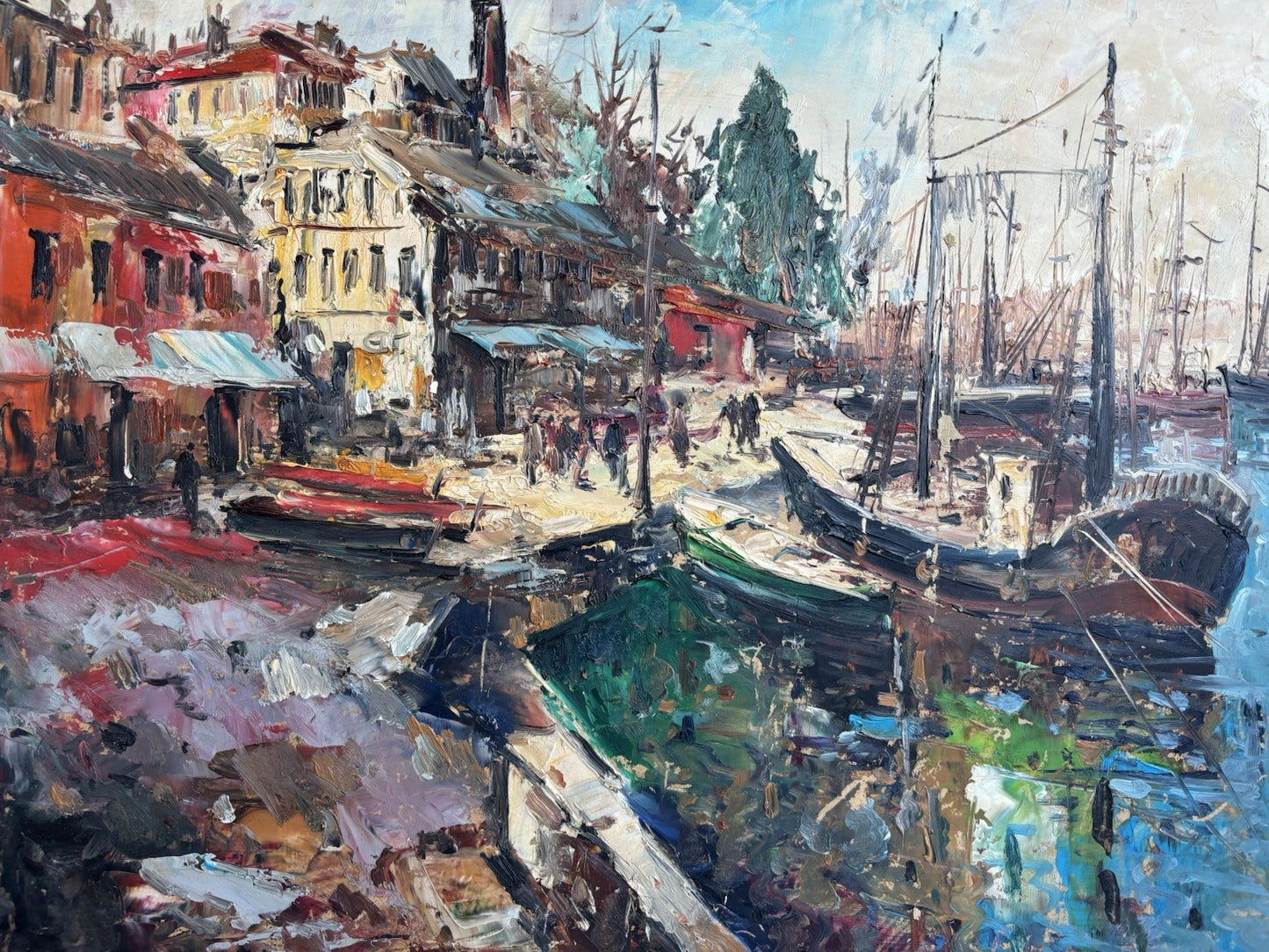 Quadro -Barche Al Porto- Luigi Cerqua dipinto a olio