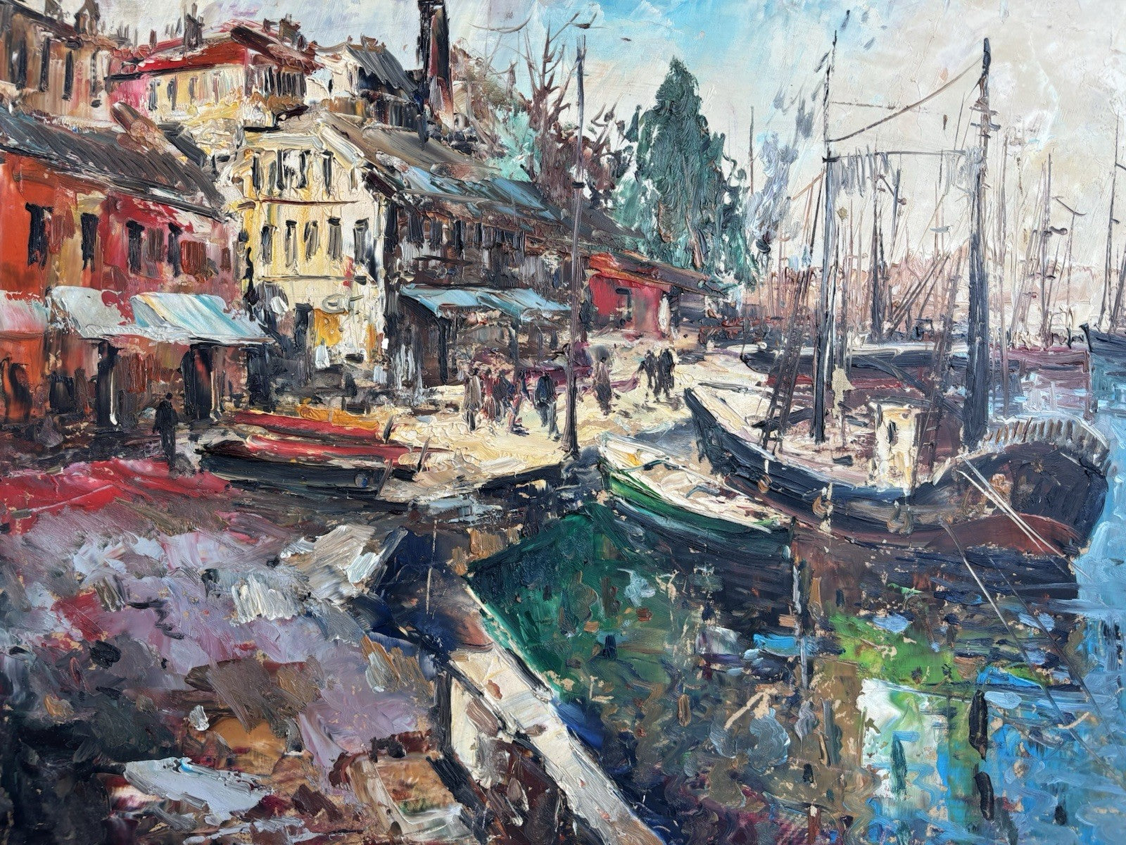 Quadro -Barche Al Porto- Luigi Cerqua dipinto a olio