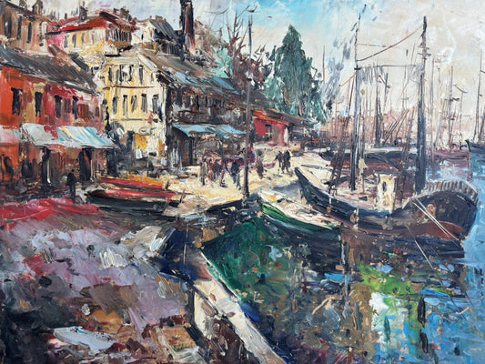 Quadro -Barche Al Porto- Luigi Cerqua dipinto a olio
