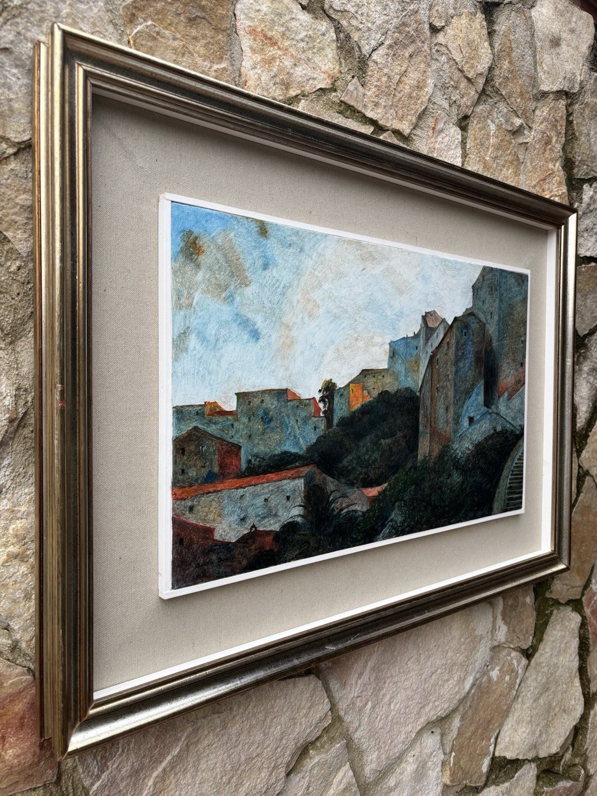 Quadro -Paesaggio Con Case- Achille Capaldo dipinto a olio su tela